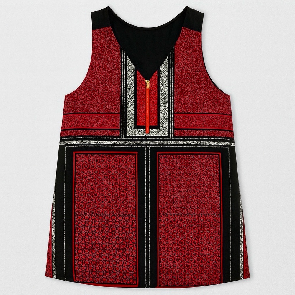 Express • Red & Black Mixed Print Zip-Front Tank • Size M